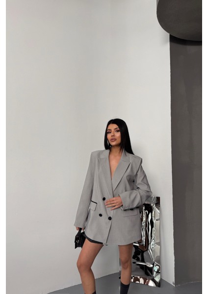 Kaplama Düğmeli Tasarım Gri Ceket modelleri