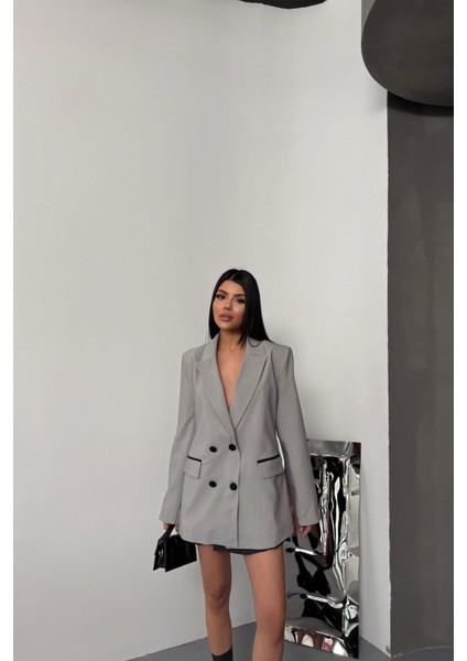 Kaplama Düğmeli Tasarım Gri Ceket indirimleri