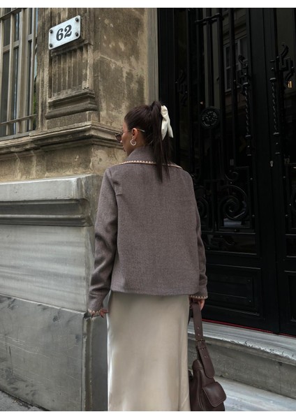 Kaşe Ceket Yaka -Cep Çoban Dikiş Detaylıkahverengi indirimleri