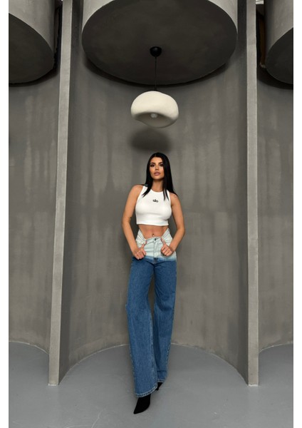 Batik Renk Geçişli Mavi Kot Pantolon