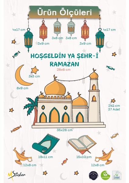 Cami, Sarkıtlar ve Ramazan-I Şerif Figürlü Sticker Seti, Çocuk Bebek Odası Ramazan Sticker Seti fiyatları