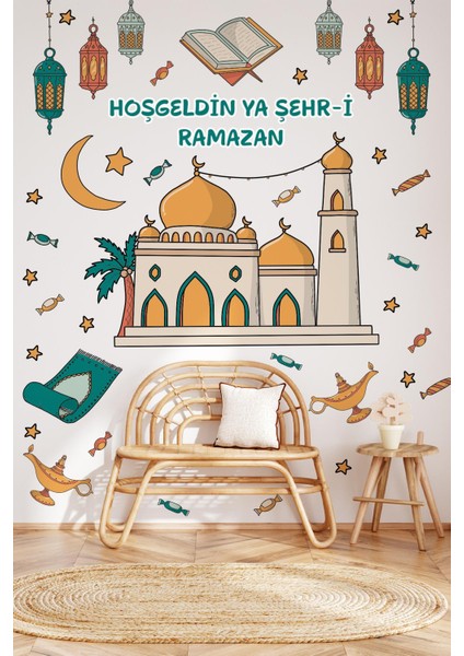 Cami, Sarkıtlar ve Ramazan-I Şerif Figürlü Sticker Seti, Çocuk Bebek Odası Ramazan Sticker Seti fırsatları