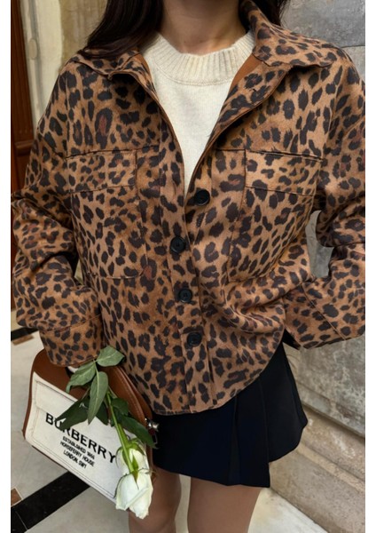 Leopar Desen Süet Gömlek