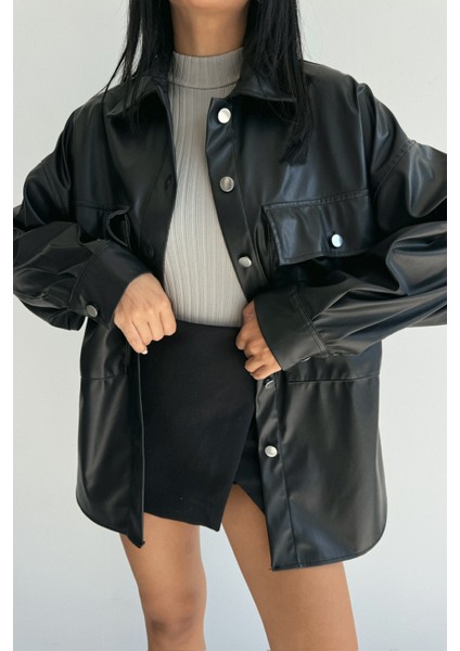 Siyah Düğmeli Deri Gömlek fiyatları