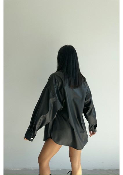 Siyah Düğmeli Deri Gömlek fırsatları