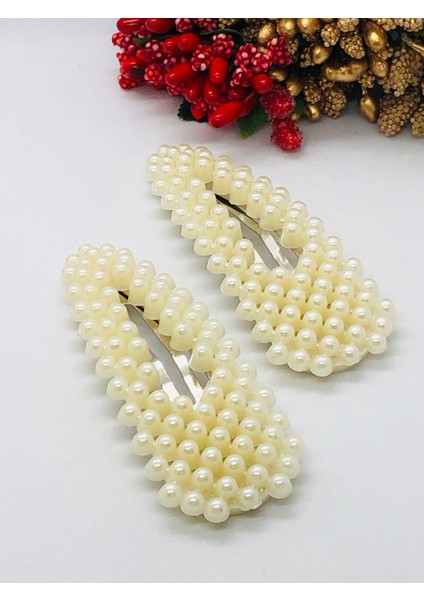 Incili 2'li Çıtçıtlı Saç Tokası Seti