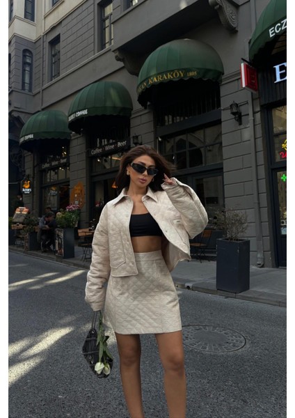 Bej Kapitone Arma Detaylı Takım