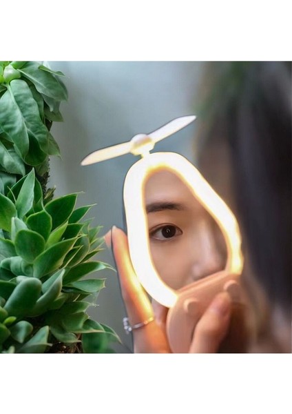 LED Işıklı Makyaj Aynası Mini El Fanı USB Şarjlı Avakado Figürlü Fonksiyonel Vantilatör
