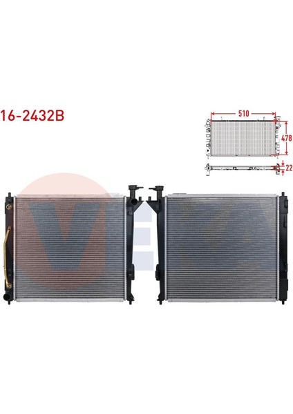 VEKA-16-2432B - Su Radyatoru Brazıng Kıa Sorento Iı (Xm) 2.0 Crdı - 2.2 Crdı A-T 2009-2015