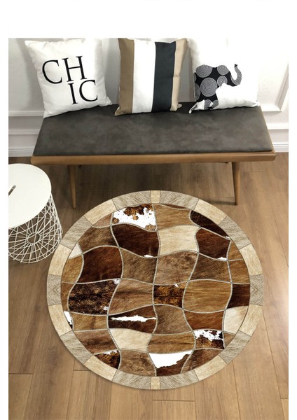 Dijital Baskılı Dekoratif Yıkanabilir Yuvarlak Kaymaz Taban Halı