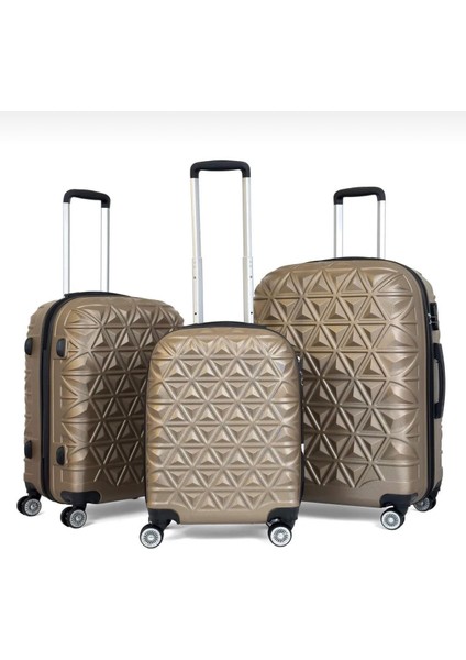 Piramit Desen Abs Seyahat Valizi, Canyon Serisi, Gold-3'lü Set