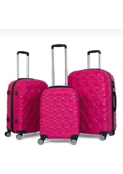 Piramit Desen Abs Seyahat Valizi, Canyon Serisi, Pembe-3'lü Set