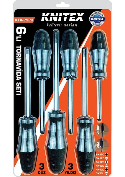 6pcs Tornavida Seti 6X150 Yıldız - 5X125 Düz-Yıldız - 4X120 Düz-Yıldız - 3X75 Düz (3731)