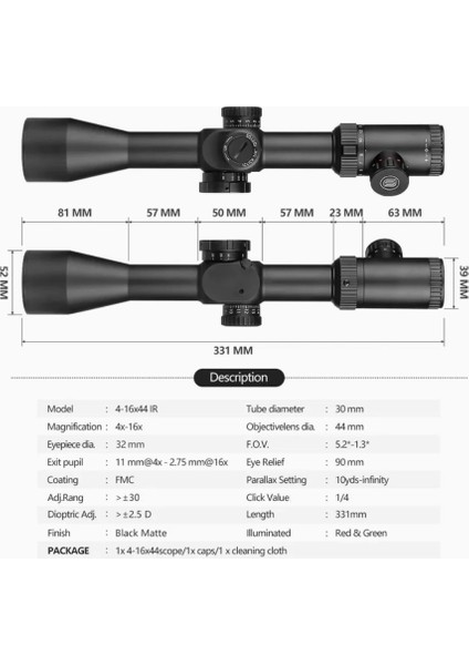 Spina Wolfchase 4-16x44 Ir (Scol-2305) Tüfek Dürbünü