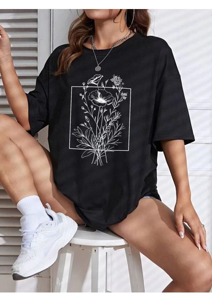 Baskılı Kadın T-Shirt - Siyah