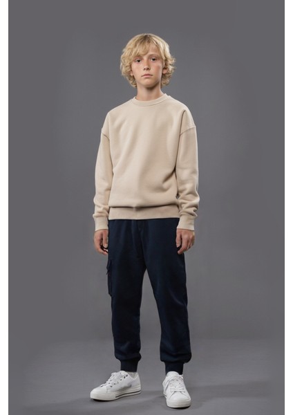 Beli Lastikli Erkek Çocuk Jogger Kargo Cepli Unisex Eşofman Altı