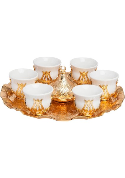 Altılı Gold Metalli Kahve Fincanı Takımı – Mırra Kahvesi Sunumu Için Özel Set | Arap Espresso & Zemzem Takımı