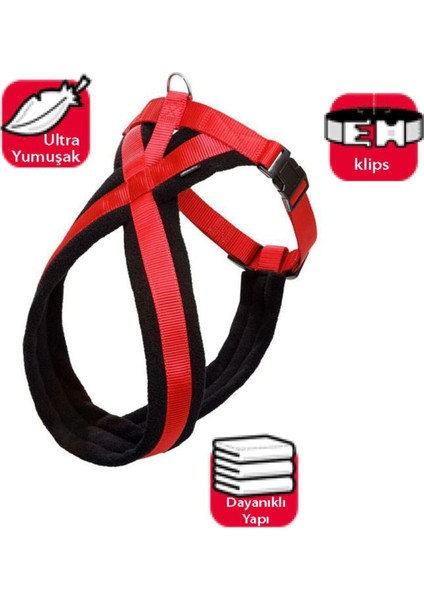 Yumuşak Göğüs Tasma 48-55cm Siyah-Kırmızı