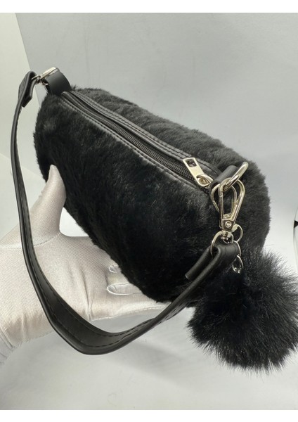 Şık Peluş Ponpon Detaylı Peluş Çanta