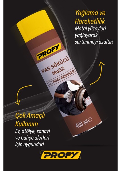 400 ml Pas Sökücü Sprey - Mos2 Formülü, Güçlü Pas Çözücü, Koruyucu Etki, Metal Yüzeyler