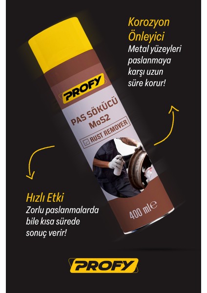 400 ml Pas Sökücü Sprey - Mos2 Formülü, Güçlü Pas Çözücü, Koruyucu Etki, Metal Yüzeyler