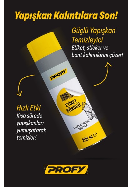 Etiket Sökücü Sprey 200 ml - Güçlü Yapışkan Temizleyici, Etiket ve Sticker Sökücü