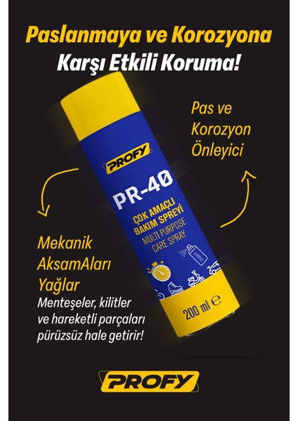 Pr-40 Çok Amaçlı Bakım Spreyi 200 ml - Çok Yönlü Kullanım, Hızlı ve Etkili Bakım Çözümü Wd-40