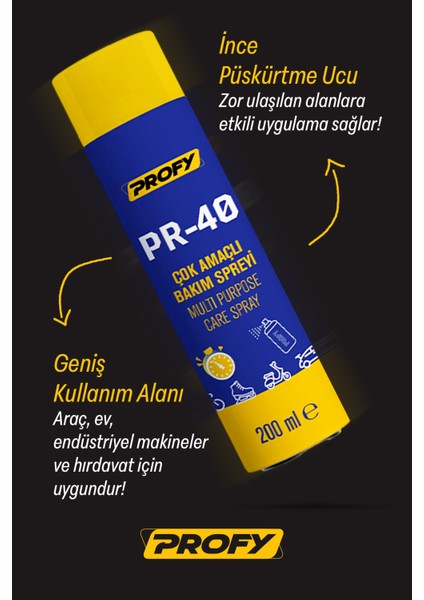 Pr-40 Çok Amaçlı Bakım Spreyi 200 ml - Çok Yönlü Kullanım, Hızlı ve Etkili Bakım Çözümü Wd-40