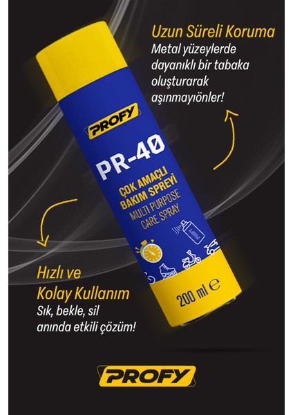 Pr-40 Çok Amaçlı Bakım Spreyi 200 ml - Çok Yönlü Kullanım, Hızlı ve Etkili Bakım Çözümü Wd-40