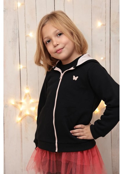 Kız Çocuk Siyah Fermuarlı Kapşonlu Sweatshirt Kız Çocuk Hırka fiyatları