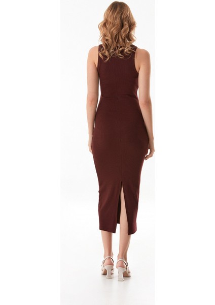 Basic Fitilli Halter Yaka Yırtmaçlı Elbise