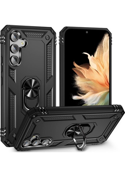 Samsung Galaxy S25 Plus Uyumlu Kılıf Yüzüklü Standlı Armour Darbe Emici Dayanıklı Tank Zırh Kapak