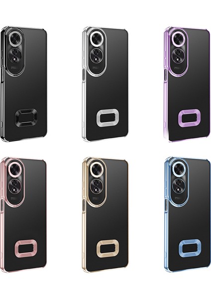 Oppo A60 Uyumlu Kılıf Logo Gösteren Kenarları Renkli Kamera Lens Koruyuculu Parlak Slikon Kapak