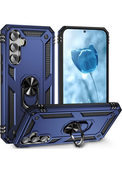 Samsung Galaxy S25 Plus Uyumlu Kılıf Yüzüklü Standlı Armour Darbe Emici Dayanıklı Tank Zırh Kapak
