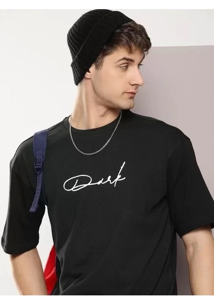 Erkek Baskılı Oversize T-Shirt - Siyah