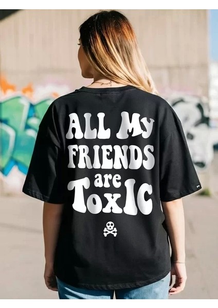 Kadın Baskılı Oversize T-Shirt - Siyah