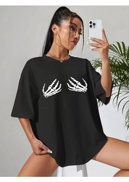 Baskılı Kadın T-Shirt - Siyah