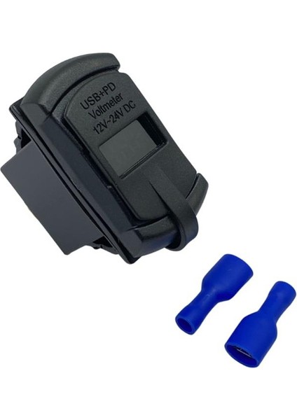 12V-24V DİJİTAL VOLTMETRE+ŞARJ CİHAZLI (USB+TYPE-C) (3 A) (ANAHTAR TİPİ) (MAVI IŞIK)
