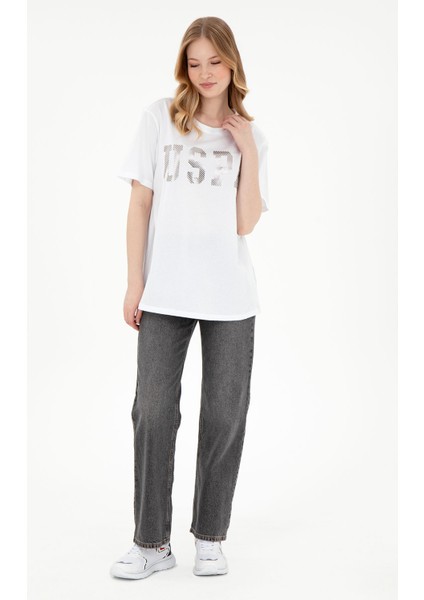 Bisiklet Yaka Beyaz Kadın T-Shirt SEANIY025 fırsatları