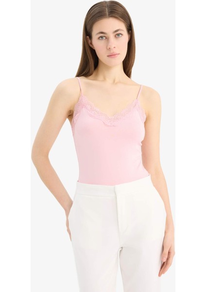Slim Fit Dar Kesim V Yaka Dantelli Çıtçıtlı Body E8483AX25SP modelleri
