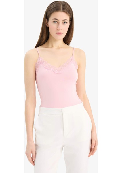 Slim Fit Dar Kesim V Yaka Dantelli Çıtçıtlı Body E8483AX25SP fırsatları
