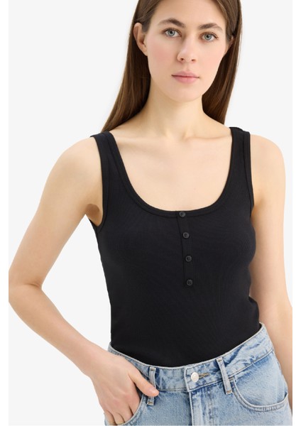 Slim Fit Dar Kesim Kare Yaka Fitilli Kaşkorse Atlet E2173AX25SP