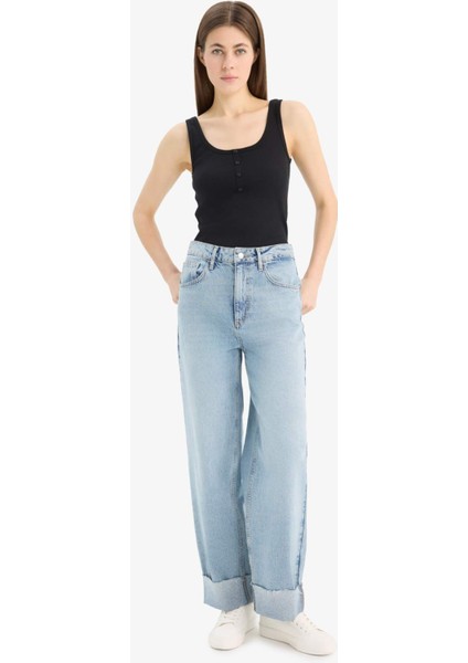 Slim Fit Dar Kesim Kare Yaka Fitilli Kaşkorse Atlet E2173AX25SP