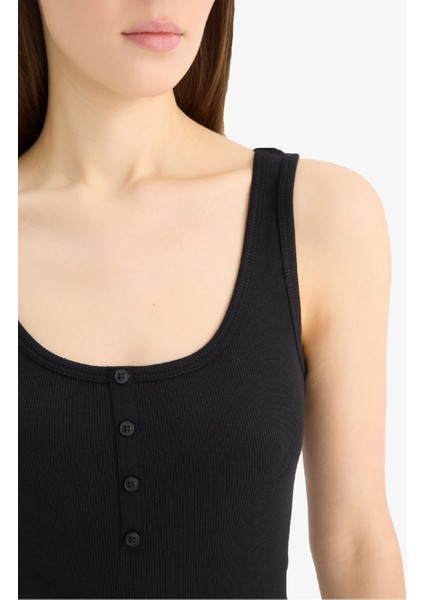 Slim Fit Dar Kesim Kare Yaka Fitilli Kaşkorse Atlet E2173AX25SP