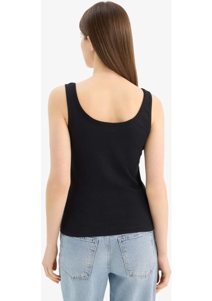 Slim Fit Dar Kesim Kare Yaka Fitilli Kaşkorse Atlet E2173AX25SP