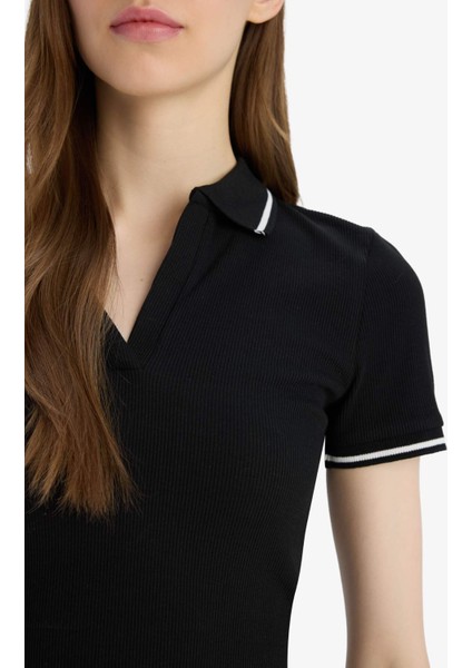 Fitted Polo Yaka Basic DÜZ Fitilli Kaşkorse Kısa Kollu Tişört E7906AX25SM indirimleri