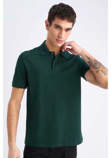 %100 Pamuk Regular Fit Polo Yaka Kısa Kollu Basic Düz Pike Kumaş Tişört C1293AX25SP
