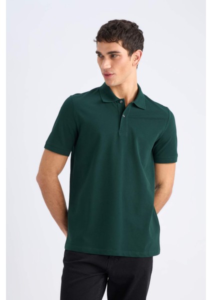 %100 Pamuk Regular Fit Polo Yaka Kısa Kollu Basic Düz Pike Kumaş Tişört C1293AX25SP fırsatları