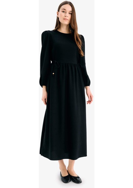 Regular Fit Bisiklet Yaka Basic DÜz Aerobin Uzun Kollu Maxi Elbise E5261AX25SP