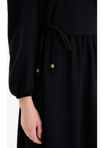 Regular Fit Bisiklet Yaka Basic DÜz Aerobin Uzun Kollu Maxi Elbise E5261AX25SP